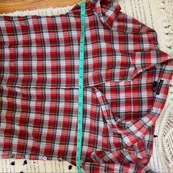 Theory Red Plaid Raw Hem Button Down Shirt - Picture 6 of 10